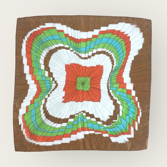 Vintage 70 Square Psychedelic Geometric Print Pattern Sheer Scarf in Bold Bright - Picture 1 of 6